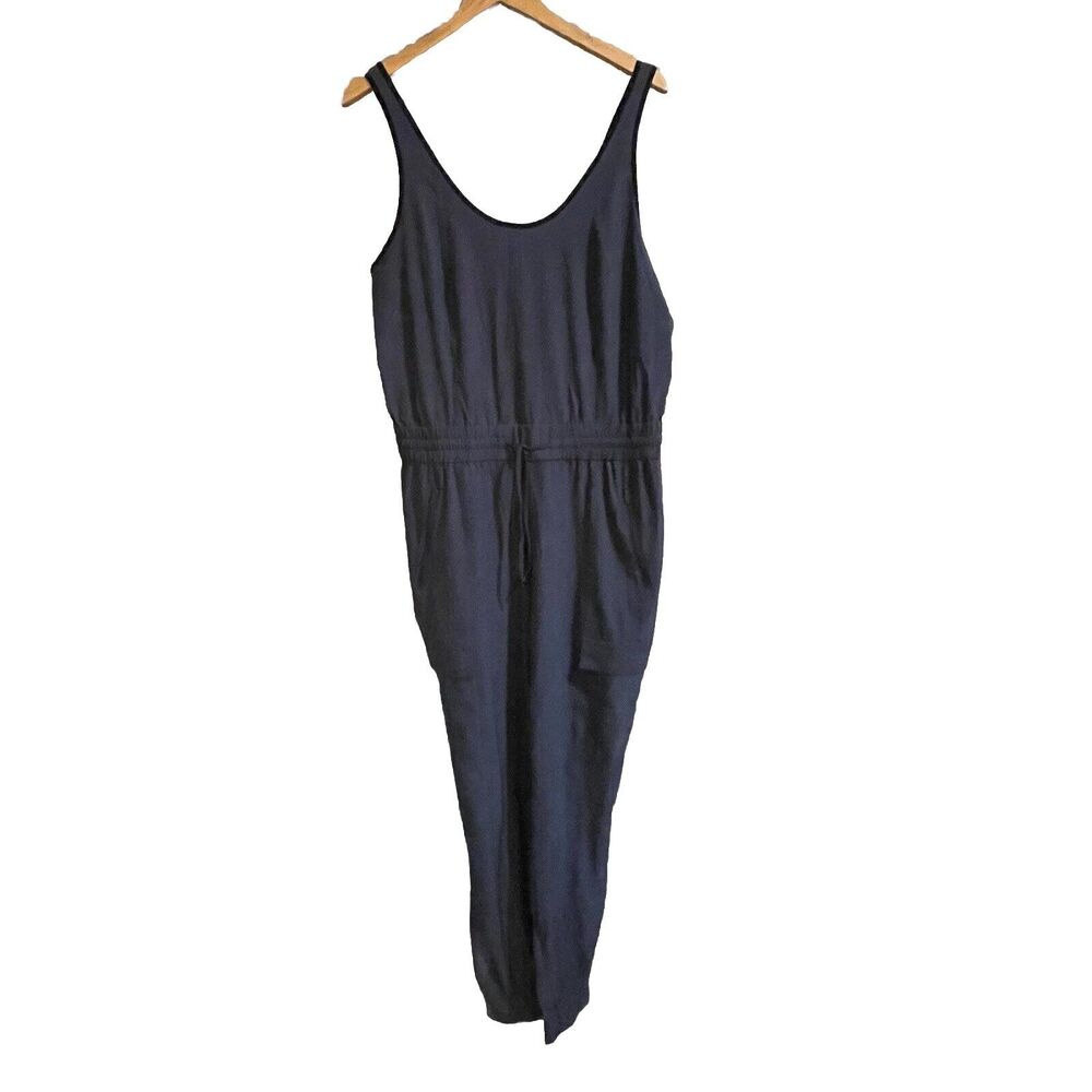 Athleta Unbound Jumpsuit Blue Sz M Travel Commute Cargo Pockets Lightweight UPF
